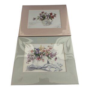 Set of 2 Jodi Jensen Floral Still Life Art Prints – Matted 8x10 Watercolor Style